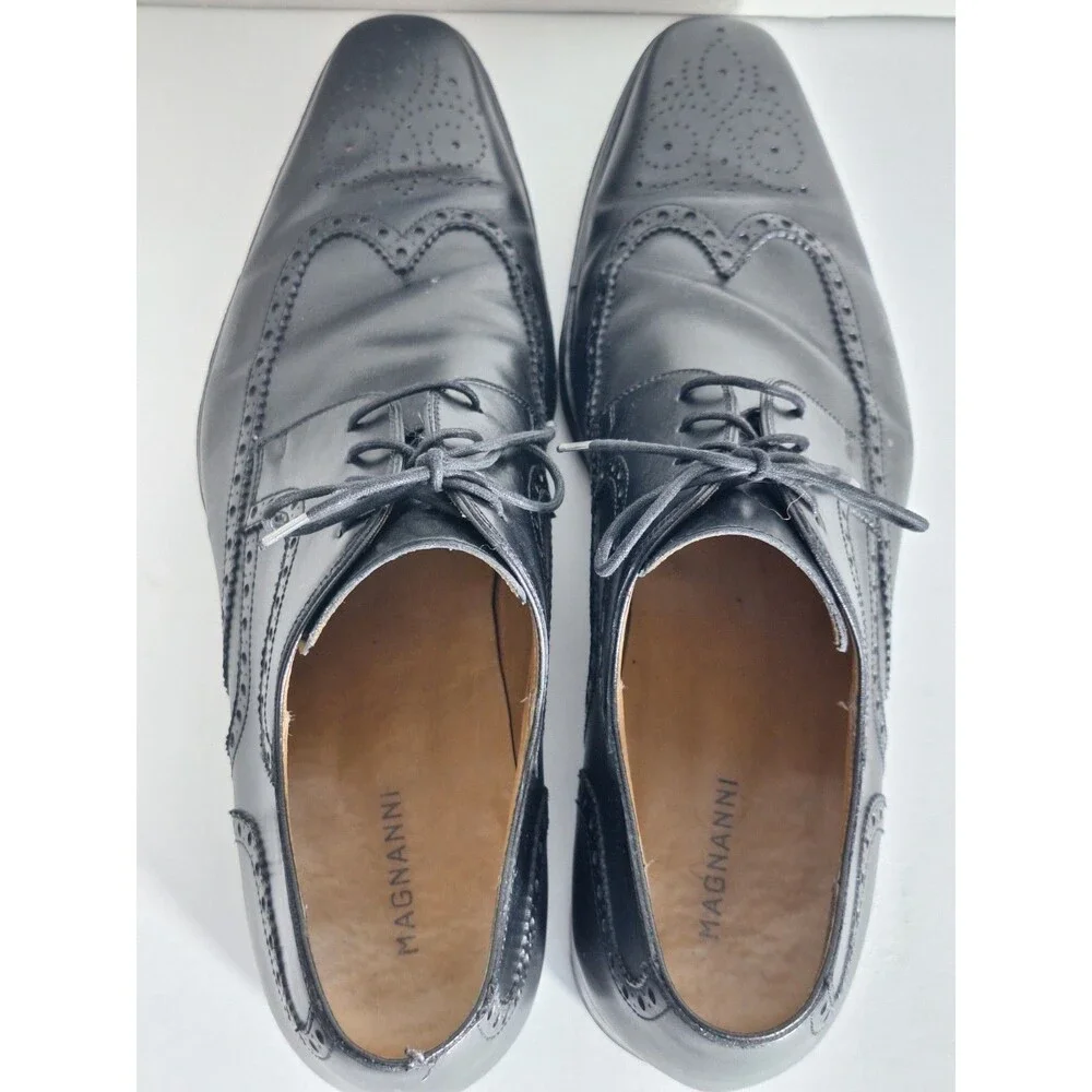 Magnanni Sergio Men's Leather Wingtip Oxford Dress Shoes 13974 Sz 11.5M Black